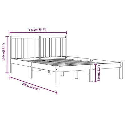 vidaXL Massivholzbett Schwarz Kiefer 135x190 cm