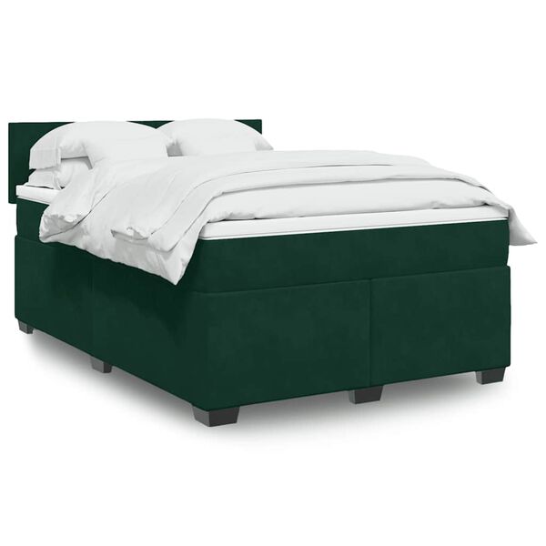 vidaXL Boxspringbett mit Matratze Dunkelgr&uuml;n 140x190 cm Samt