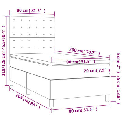 vidaXL Boxspringbett mit Matratze & LED Dunkelgrün 80x200 cm Samt