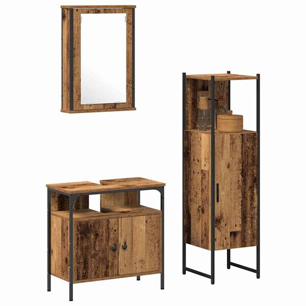 vidaXL Badezimmerm&ouml;bel Set mit Speicher 3 pcs Braun 33 x 33 x 120.5 cm