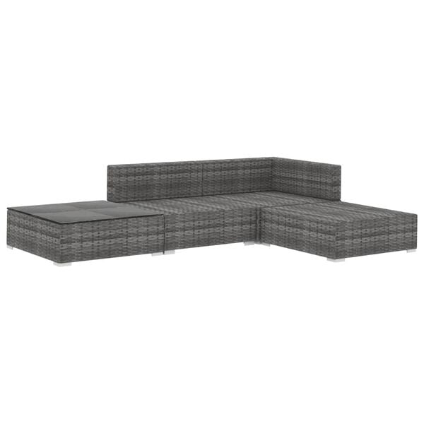 vidaXL 4-tlg. Garten-Lounge-Set mit Auflagen Poly Rattan Grau