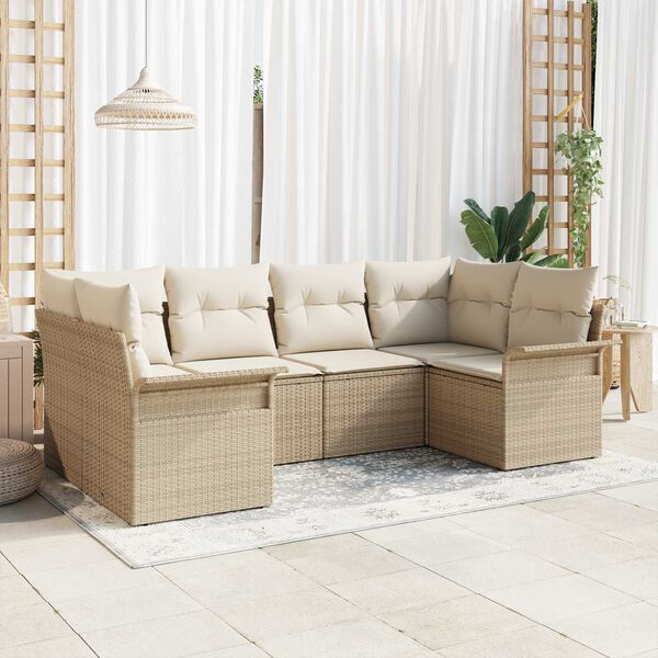 vidaXL Gartensofa-set mit Kissen 6 pcs Beige Poly-Rattan