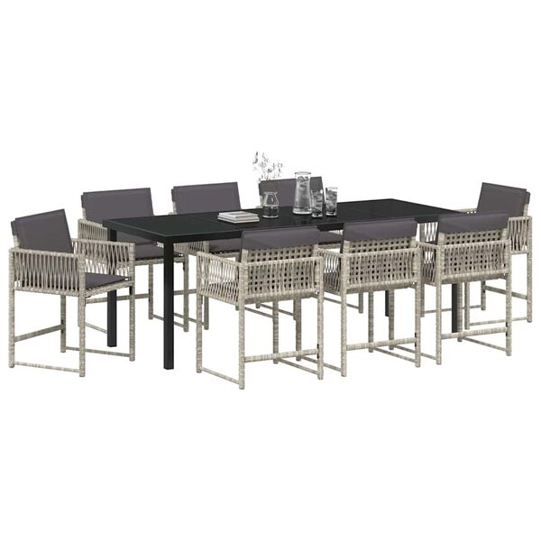 vidaXL Garten Essgruppe 9 pcs Hellgrau Poly-Rattan