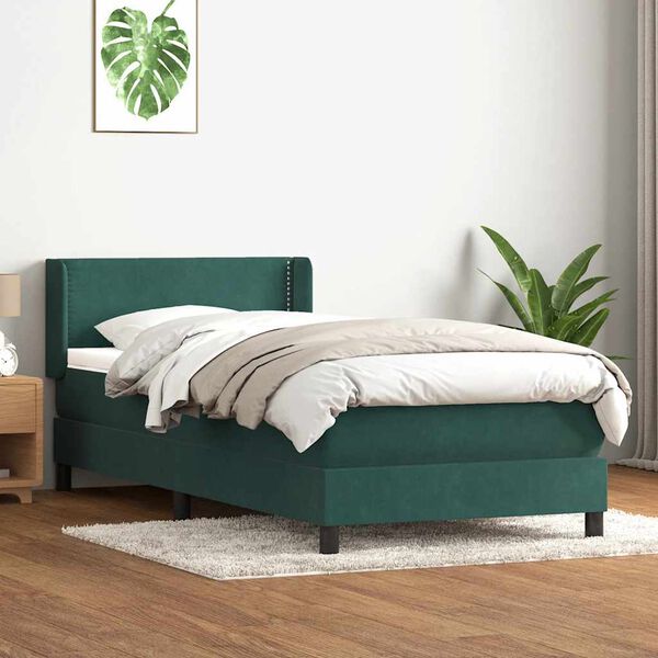 vidaXL Boxspringbett mit Matratze Dunkelgr&uuml;n 100x210 cm Samt