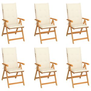 vidaXL Gartenst&uuml;hle 6 Stk. mit Creme Kissen Massivholz Teak