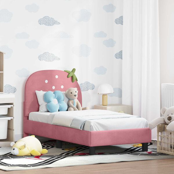 vidaXL Kinderbettgestell mit Kopfteil Rosa 70 x 140 cm Samt