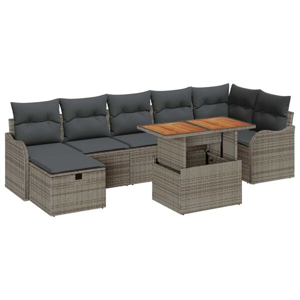 vidaXL Garten-Sofa-Set mit Kissen mit Speicher 8 pcs Grau Poly Rattan