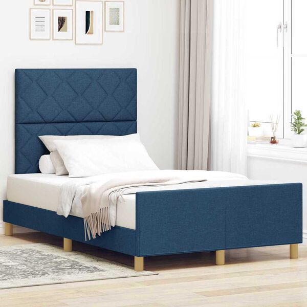vidaXL Bettgestell mit Kopfteil Blau 120 x 190 cm Stoff
