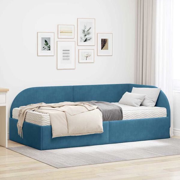 vidaXL Eckbettgestell mit Matratze mit Kopfteil 2 pcs Blau Samt