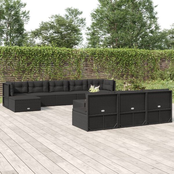 vidaXL 11-tlg. Garten-Lounge-Set mit Kissen Schwarz Poly Rattan
