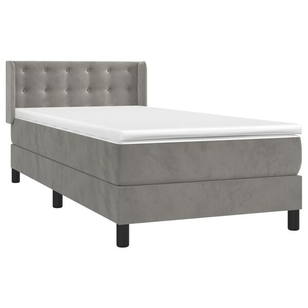 vidaXL Boxspringbett mit Matratze Hellgrau 90x200 cm Samt