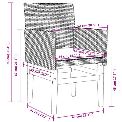 vidaXL Gartenstühle mit Kissen 2 Stk. Beige Poly Rattan Massivholz