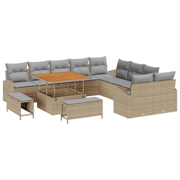 vidaXL Garten-Sofa-Set mit Kissen mit Kissen 13 pcs Beige und Hellgrau
