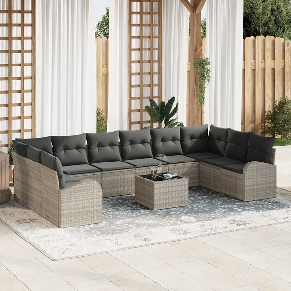 vidaXL Gartensofa-set mit Kissen 11 pcs Hellgrau Poly-Rattan