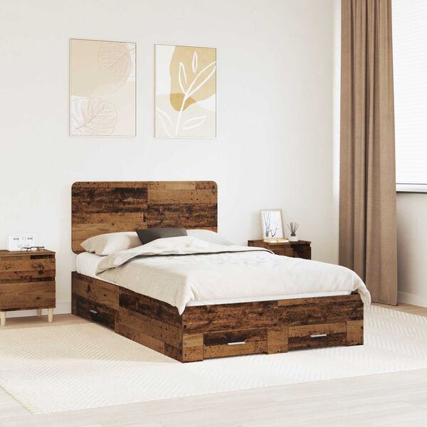 vidaXL Bettrahmen mit Kopfteil Altholz 120 x 190 cm Holzwerkstoff