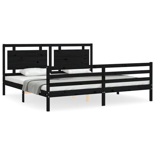vidaXL Massivholzbett mit Kopfteil Schwarz 200x200 cm
