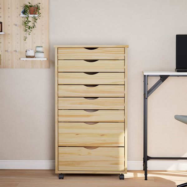vidaXL Rollcontainer mit Schubladen MOSS Klarlack 53 x 39 x 103 cm