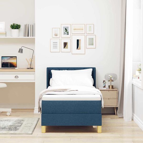 vidaXL Boxspringbett mit Matratze mit Kopfteil Blau 80 x 200 cm Stoff
