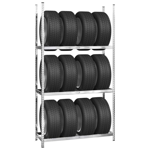vidaXL Reifenregale mit 3 B&ouml;den 3 Stk. Silbern 110x40x200 cm Stahl