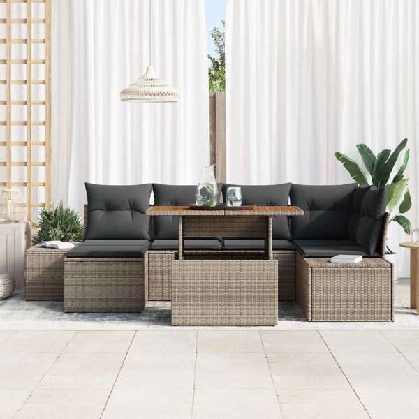 vidaXL Garten-Sofa-Set mit Speicher 7 pcs Grau Poly Rattan
