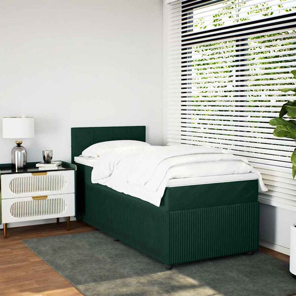 vidaXL Boxspringbett mit Matratze Dunkelgr&uuml;n 100x200 cm Samt