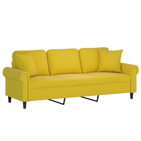vidaXL 3-Sitzer-Sofa mit Zierkissen Gelb 180 cm Samt