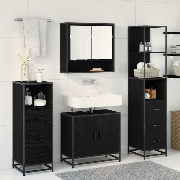 vidaXL Badezimmerm&ouml;bel-Set 4 pcs Schwarz Eichen-Optik Holzwerkstoff