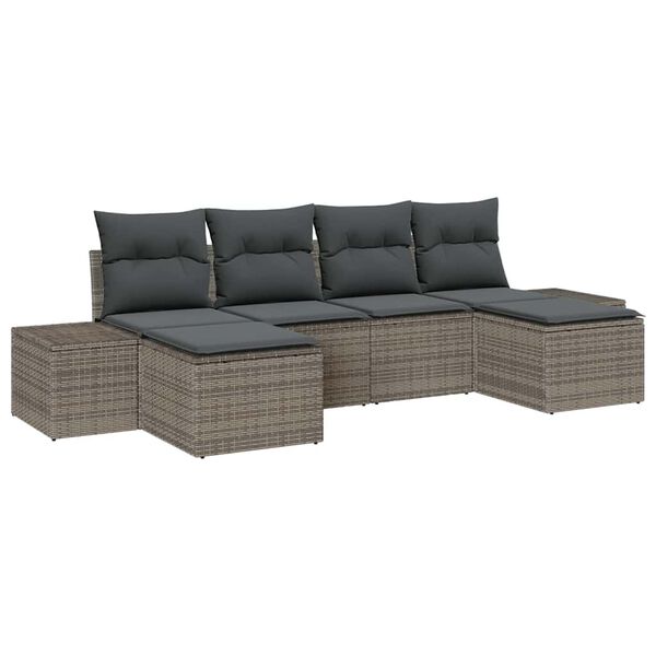 vidaXL Garten-Sofa-Set mit Kissen mit Speicher 4 pcs Grau Poly-Rattan