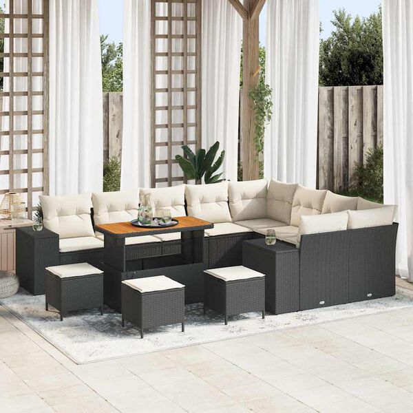 vidaXL Garten-Sofa-Set mit Kissen mit Kissen 13 pcs Schwarz und Creme