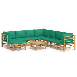 vidaXL 9-tlg. Garten-Lounge-Set mit Grünen Kissen Bambus