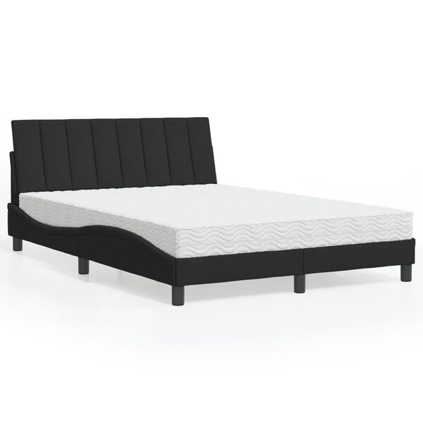 vidaXL Bett mit Matratze "Hanko" Schwarz 140x190 cm Samt