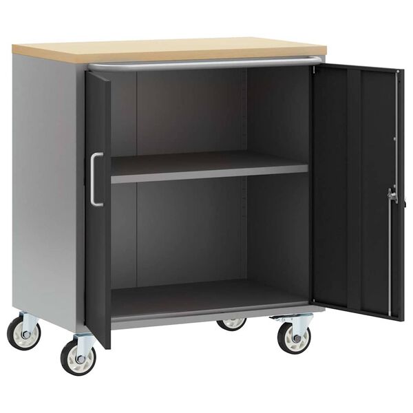 vidaXL Werkbank Mit Rad mit Speicher Schwarz und Grau 75 x 45 x 85 cm