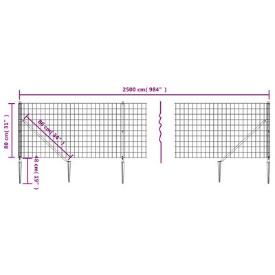 vidaXL Maschendrahtzaun mit Bodenhülsen Anthrazit 0,8x25 m