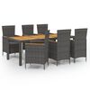 vidaXL 7-tlg. Garten-Essgruppe mit Kissen Poly Rattan Grau
