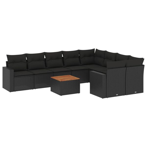 vidaXL 10-tlg. Garten-Sofagarnitur mit Kissen Schwarz Poly Rattan