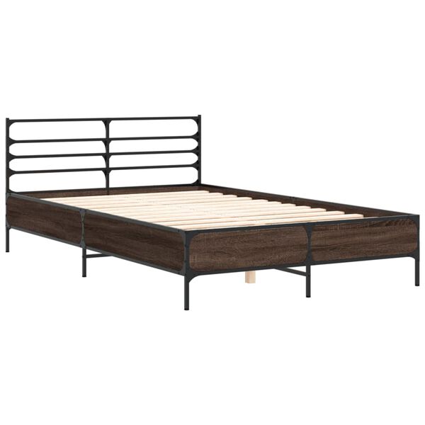 vidaXL Bettgestell Braun Eichen-Optik 140x200 cm Holzwerkstoff Metall