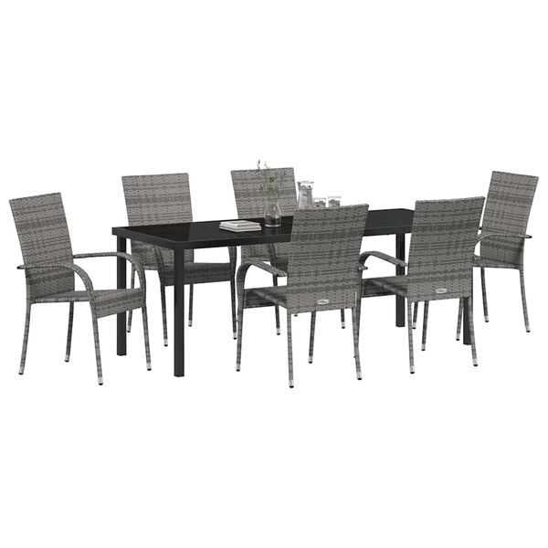 vidaXL Garten Essgruppe 7 pcs Grau Pulverbeschichteter Stahl