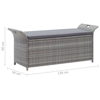 vidaXL Sitzbank mit Stauraum und Kissen Grau 138 cm Poly Rattan