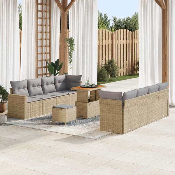 vidaXL Garten-Sofa-Set mit Kissen 11 pcs Beige und Hellgrau