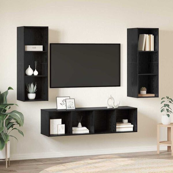 vidaXL TV-Schrankset 3 pcs Schwarz Eichen-Optik Holzwerkstoff