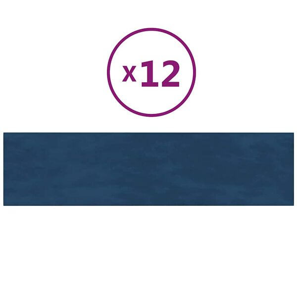 vidaXL Wandpaneele 12 Stk. Blau 60x15 cm Samt 1,08 m&sup2;