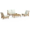vidaXL 4-tlg. Garten-Lounge-Set mit Cremewei&szlig;en Kissen Bambus