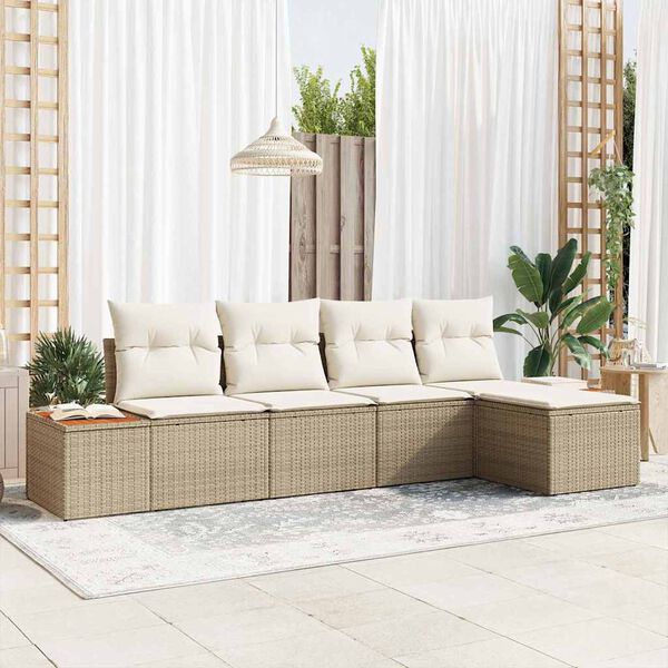 vidaXL Garten-Sofa-Set mit Kissen 5 pcs Beige Poly Rattan