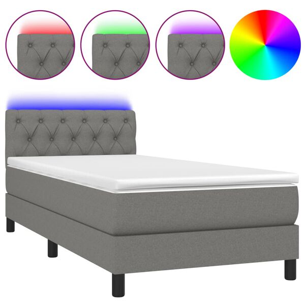 vidaXL Boxspringbett mit Matratze & LED Dunkelgrau 80x200 cm Stoff