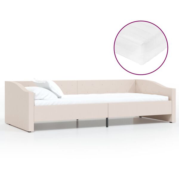 vidaXL Tagesbett mit Matratze USB Creme Stoff 90x200 cm