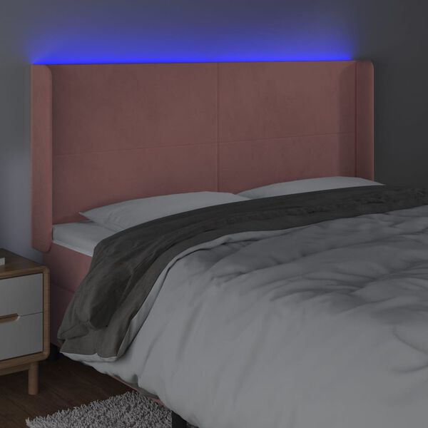 vidaXL LED Kopfteil Rosa 203x16x118/128 cm Samt