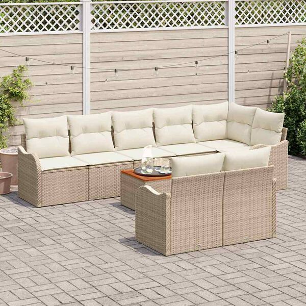 vidaXL Gartensofa-set mit Kissen 9 pcs Beige Poly-Rattan