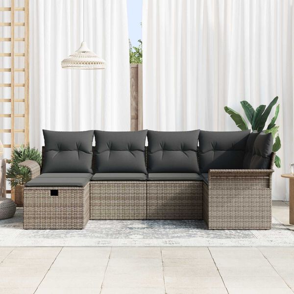 vidaXL Gartensofa-set mit Kissen mit Speicher 6 pcs Poly Rattan