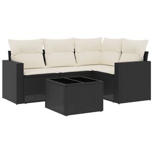 vidaXL 5-tlg. Garten-Sofagarnitur mit Kissen Schwarz Poly Rattan