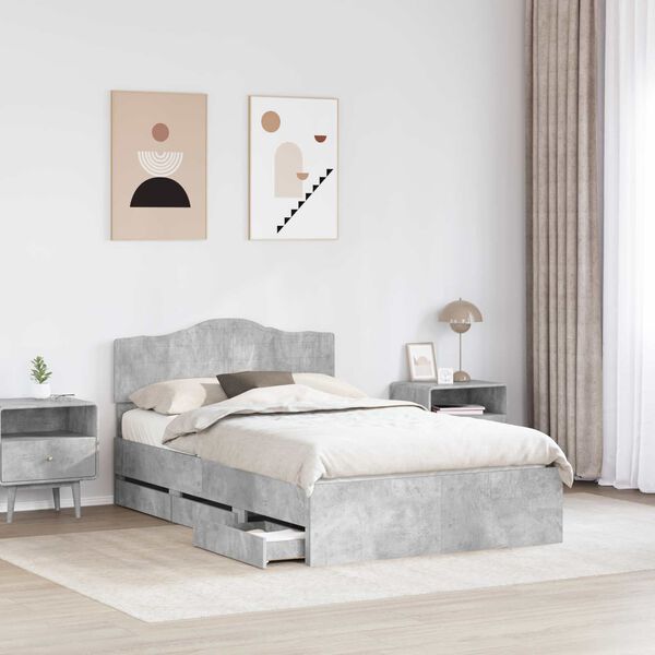 vidaXL Bettrahmen mit Kopfteil Beton Grau 120 x 190 cm Ingenieurs Holz